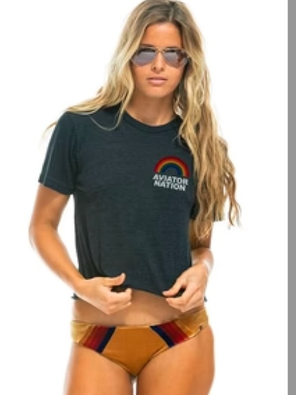 Aviator Nation Charcoal Boyfriend  Tee with Rainbow Logo M